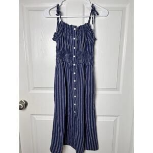 Navy Blue Linen Button front Midi Dress universal thread Small